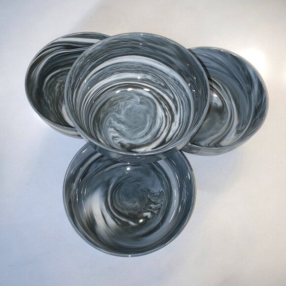 Set of 4 Gray and White Marbleized Ceramic Bowls Gelato Black from Stokes - Picture 2 of 4